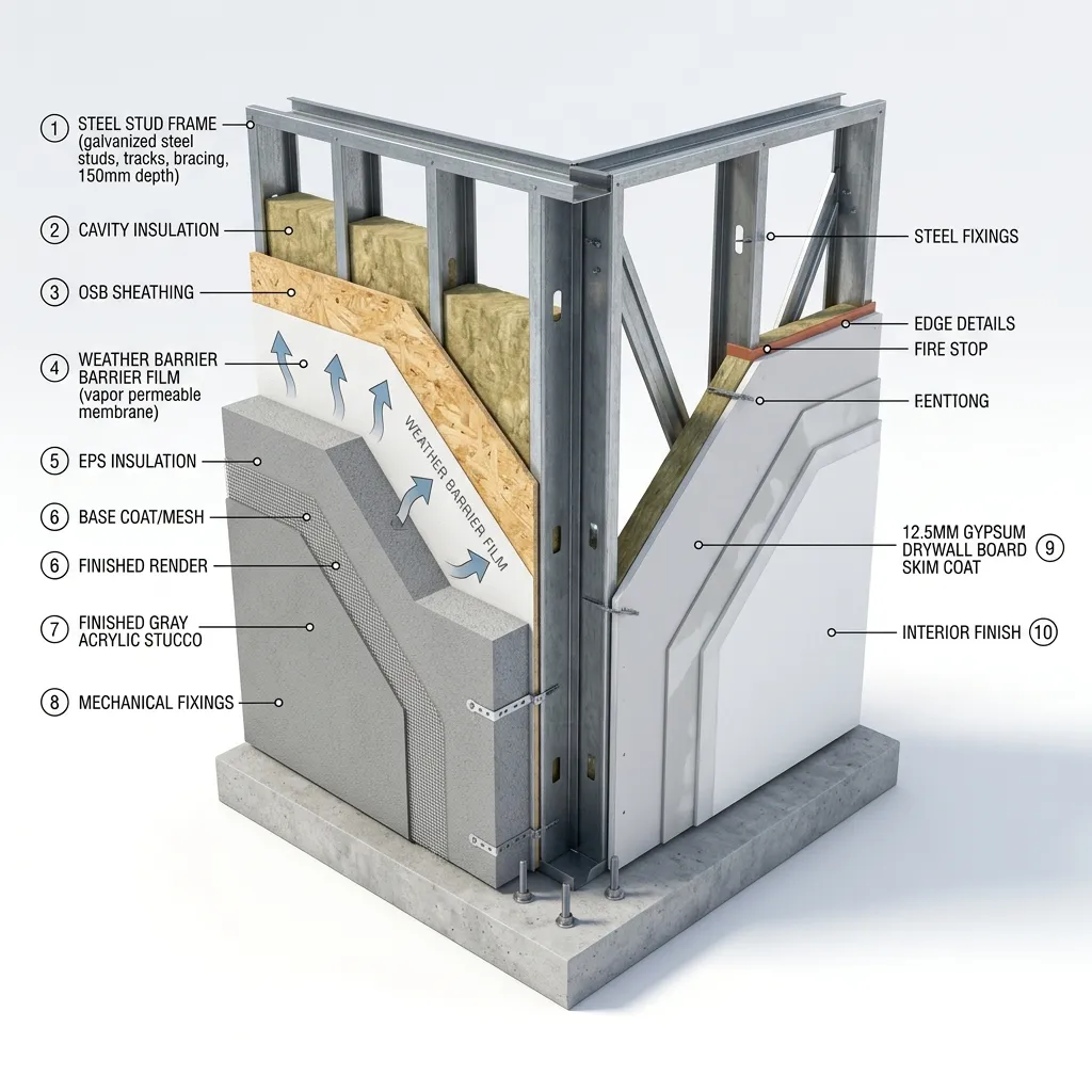 Capas del muro en el sistema de construccion Steel Framing